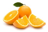 A chopped and whole orange.