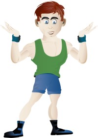 A cartoon man wearing fitness gear and posing.