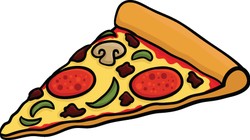 A cartoon slice of pizza.