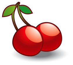 An illustration of two red cherries on a stalk.
