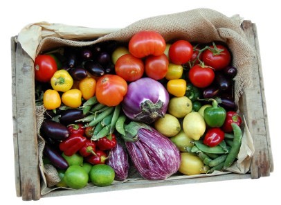 A large box of vegetables.