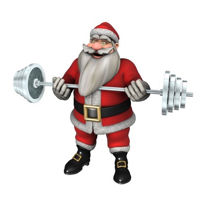 Santa lifting a barbell.