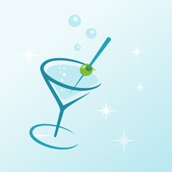 A cartoon Martini glass on a light blue background.