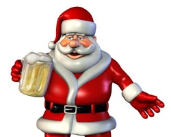 A 3D image of Santa holding a full beer stein.