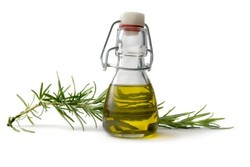A glass bottle of olive oil.