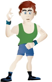 A cartoon man wearing fitness gear and posing.