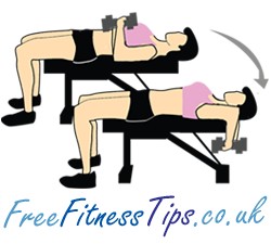 An illustration of a woman performing bent arm dumbbell pullovers.