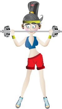 A woman in fitness gear curling a barbell.