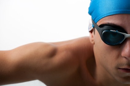 A close up shot of a swimmer.