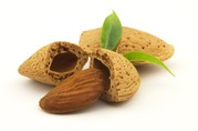 Almonds on a white background.