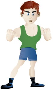 A cartoon man wearing fitness gear and posing.