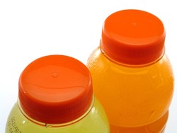 A close up shot of 2 energy drinks.