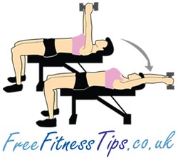 An illustration of a woman performing straight arm single dumbbell pullovers.