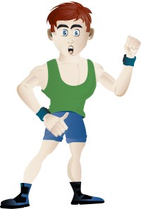 A cartoon man wearing fitness gear and posing.
