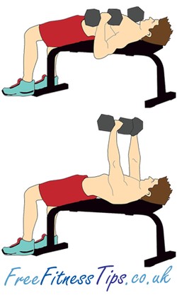 An illustration of a man performing a dumbbell chest press.