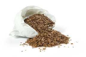 A large sack of flaxseeds.