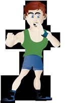 A cartoon man wearing green and blue fitness gear.