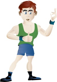 A cartoon man wearing fitness gear and posing.