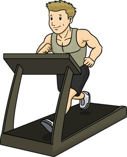 A cartoon man running on a treadmill.