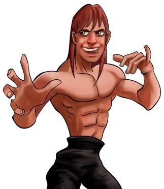 A cartoon fighter posing and smiling.