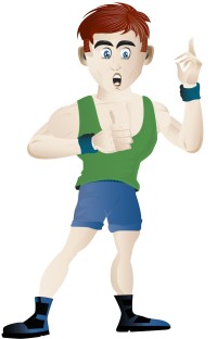A cartoon man wearing fitness gear and posing.