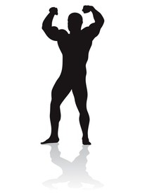 A cartoon shadow of a bodybuilder flexing.
