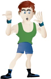 A cartoon man wearing fitness gear and posing.