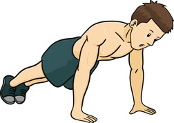 A cartoon man doing a push up.