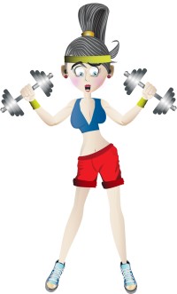 A woman in fitness gear holding a dumbbell in each hand.