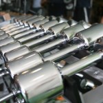 A rack of silver dumbbells.