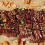 A beef fillet steak in an almond sauce.
