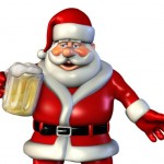 A 3D image of Santa holding a full beer stein.
