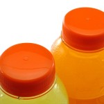 A close up shot of 2 energy drinks.