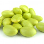 A close up on some green soybeans.