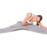 A woman stretching.