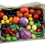 A large box of vegetables.