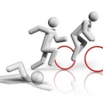 A collection of 3D cartoon characters participating in a triathalon.
