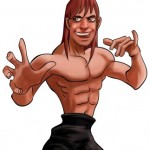 A cartoon fighter posing and smiling.